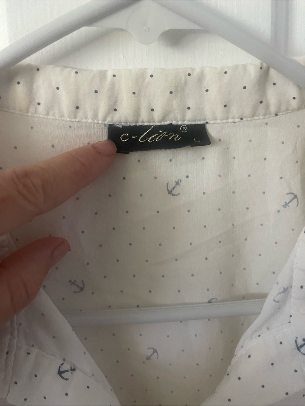 Women’s White Anchor Print Button-Up Long Sleeve Shirt Size  L - Picture 6 of 9
